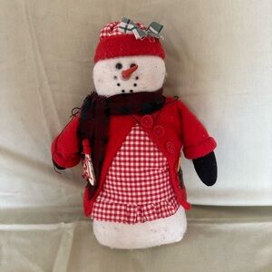 Festive Snowman Plush with Red Outfit